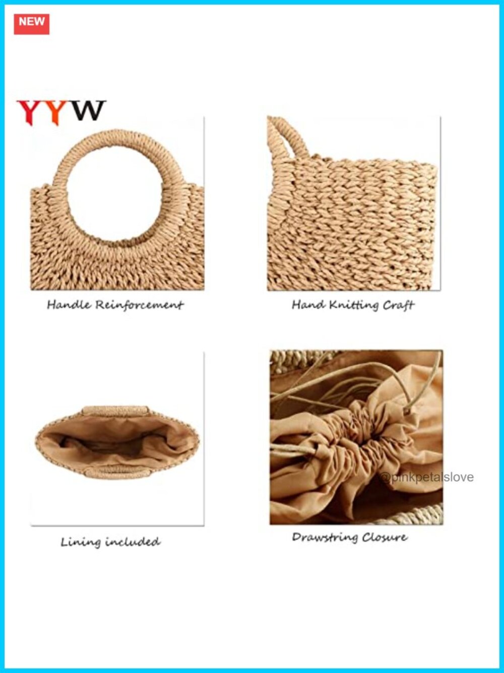Hand-woven Straw Large Tote Bag Round Handle Summer Beach Rattan Bag - Picture 3 of 5